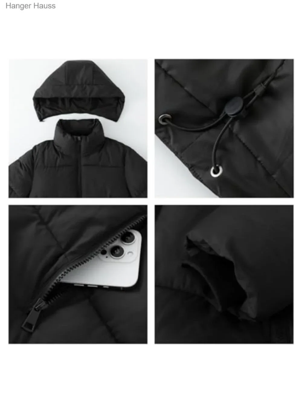 Women's Quilted Cropped Puffer Jacket, Removable Hood, Zippered Pockets, Warm